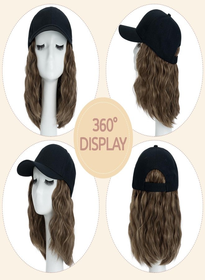 S-noilite Baseball Cap Wig with Hair Extensions 8" Short Curly Wavy Bob Hairstyle Adjustable Hats with Hair Attached for Women Synthetic Highlight Balayage Wavy Bob Hat Wig(#10P22T-Brown Mix Blonde) - Image 5